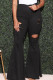 Black Sexy Solid Ripped High Waist Boot Cut Denim