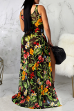 Black Sexy Print High Opening Square Collar Irregular Dress Dresses