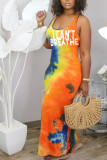 Orange Milk. Fashion Street Pink Orange Tank Sleeveless O neck Pencil Dress Floor-Length Print Dresses