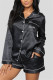 Black Casual Living Letter Embroidery Basic Turndown Collar Long Sleeve Two Pieces
