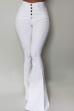 Red Street Solid Buckle Boot Cut High Waist Speaker Patchwork Bottoms