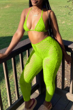 Pink Sexy Solid Patchwork Mesh Swimwears