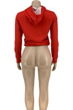 Red Street Print Hooded Collar Mid Waist Tops