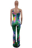 rose red Fashion Sexy Print Patchwork Tie-dyed Draped Sleeveless Slip Jumpsuits