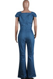 Light Blue Casual Backless Solid Chemical fiber blend Sleeveless V Neck 