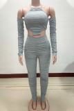 Black Fashion Sexy Adult Solid Fold Halter Skinny Jumpsuits