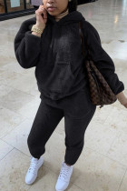 Black Fashion Sexy Adult Solid Patchwork Hooded Collar Long Sleeve Regular Sleeve Regular Two Pieces