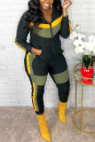 Orange Casual Patchwork Zipper Collar Long Sleeve Two Pieces