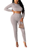 Red Fashion Sexy Adult Solid Fold O Neck Long Sleeve Regular Sleeve Short Two Pieces