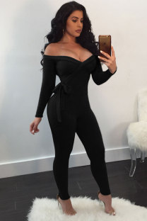 Black Long Sleeve Mid bandage Solid pencil Pants 