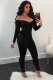 Black Long Sleeve Mid bandage Solid pencil Pants 