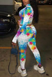 Colour Sexy Print Patchwork O Neck Long Sleeve Two Pieces