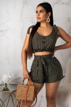 Black Sexy Fashion Striped Print Patchwork Loose Two-Piece Short Set