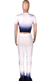 Blue Milk Silk Active Letter Print Solid Gradient Straight Short Sleeve Two Pieces