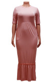 Pink Fashion Sexy adult O Neck Patchwork Solid Stitching Plus Size