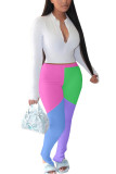 White Active Casual Patchwork Solid asymmetrical pencil Long Sleeve Two Pieces