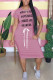 Pink Fashion Casual Black Grey Pink Yellow Cap Sleeve Short Sleeves O neck Step Skirt Mid-Calf Print Character Dresses
