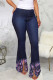 Dark Blue Sexy Solid Tassel Mid Waist Regular Denim