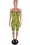 Yellow Sexy Fashion Asymmetrical zebra Sleeveless one word collar Rompers
