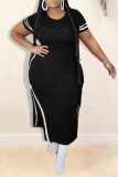 Army Green Fashion Casual O Neck Patchwork Plus Size