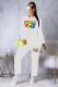 White adult Active Fashion Casual Lips Print Print Two Piece Suits Solid pencil Long Sleeve Two