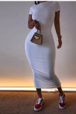 Cyan Fashion Casual White Red Black Orange Yellow Cyan Cap Sleeve Short Sleeves O neck Pencil Dress Mid-Calf Solid Dresses