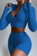 Blue Casual Sportswear Solid Basic Zipper Collar Long Sleeve Two Pieces
