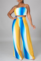 Colour Sexy Casual Print Vests Pants Spaghetti Strap Sleeveless Two Pieces