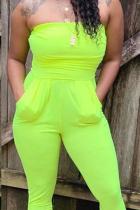 Fruit green Sexy Fashion Pocket Asymmetrical Solid Sleeveless Wrapped Jumpsuits