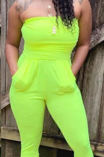 Fruit green Sexy Fashion Pocket Asymmetrical Solid Sleeveless Wrapped Jumpsuits