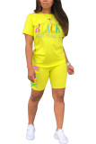 Black Fashion Casual adult Letter Patchwork Print Two Piece Suits pencil Short Sleeve Two Pieces