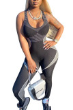 Blue Fashion street Patchwork Milk. Sleeveless Slip Jumpsuits