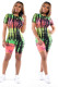 Decorative pattern Casual Patchwork Print Gradient contrast color pencil Short Sleeve Two Pieces