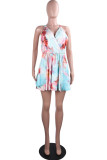 Purple Sexy Gradual Change Print Patchwork Backless V Neck A Line Dresses