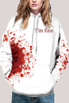 White Fashion Street Adult Print Patchwork Pullovers Hooded Collar Outerwear