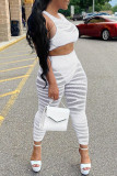 White Fashion Sexy Patchwork See-through O Neck Sleeveless Two Pieces
