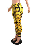 Yellow Fashion Casual Print Basic Skinny High Waist Pencil Trousers