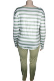 Black Casual Striped Print Patchwork O Neck Plus Size 