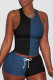 Tibetan Blue Casual Sportswear Patchwork Basic O Neck Sleeveless Two Pieces