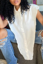 White Sexy Solid Patchwork Turndown Collar Tops