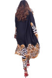 Black Elastic Fly Mid Print Leopard Patchwork pencil Pants Two-piece suit