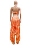 Orange Sexy Fashion crop top Slim fit Two Piece Suits asymmetrical Tie Dye Regular Sleeveless Tw