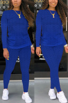 Blue Fashion Casual Solid Zipper Basic O Neck Long Sleeve Two Pieces