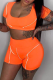 Tangerine Red Sportswear Solid Patchwork U Neck Short Sleeve Two Pieces