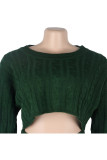 Green Wool Europe and America Solid Two Piece Suits pencil Long Sleeve Two-Piece Short Set