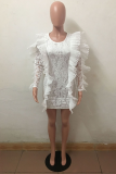 Black Fashion Solid Patchwork O Neck A Line Dresses