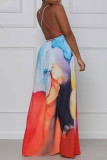 Red Fashion Sexy Print Backless Slit Spaghetti Strap Sleeveless Dress