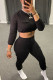Black Fashion Casual Solid Basic O Neck Long Sleeve Two Pieces