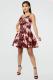 Red Sexy Fashion Spaghetti Strap Sleeveless Slip A-Line Knee-Length backless Patchwork Print