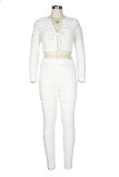 White Casual Striped Solid Patchwork V Neck Long Sleeve Regular Sleeve Short Two Pieces